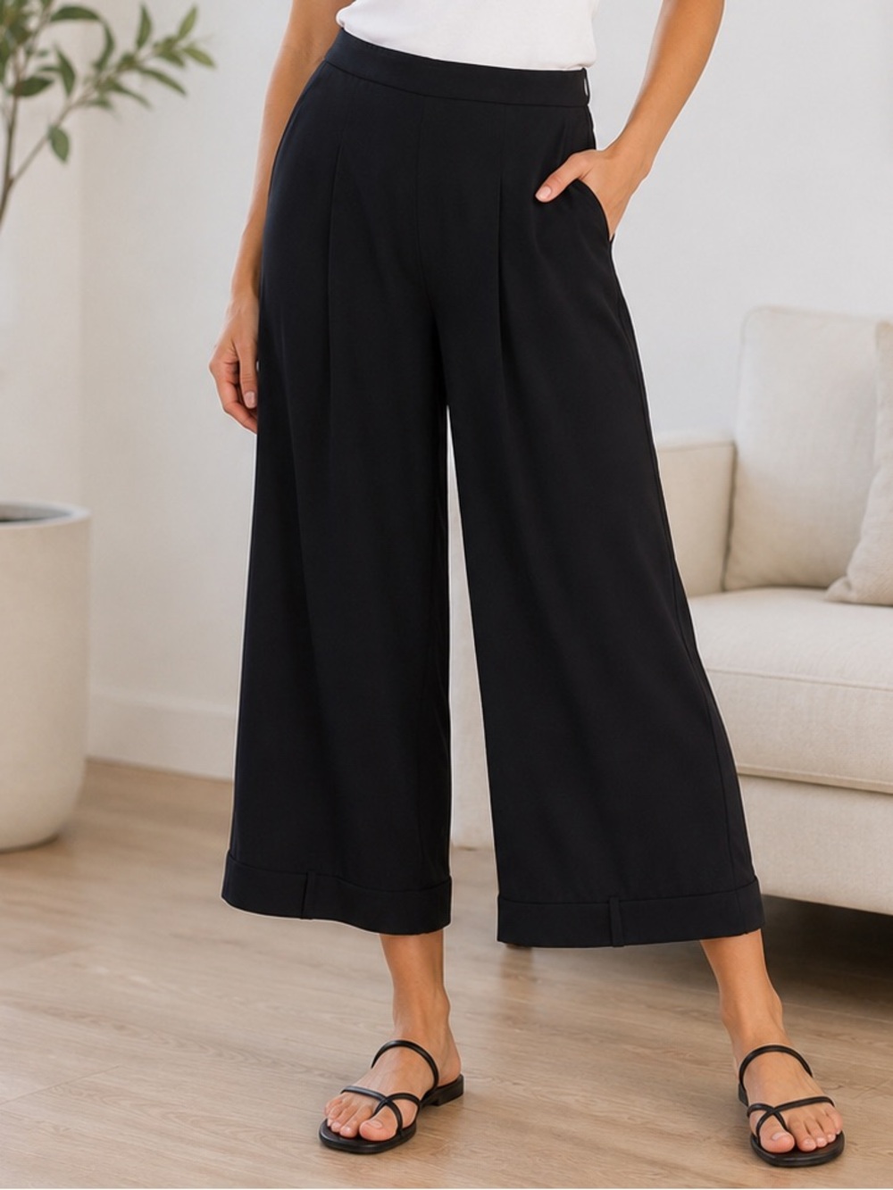 Halogen Black Wide Leg Crop Dress Pants Women’s Large Pull-On j141